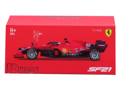 Bburago 1/43 versenyautó - Ferrari, 2021-es szezon autó versenyzővel