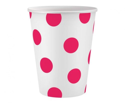 Vörös Magenta Polka Dots papír pohár 6 db-os 250 ml