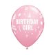 Happy Birthday Girl Pink léggömb, lufi 6 db-os 11 inch (28 cm)