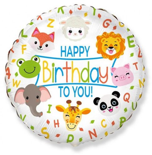 Állatos Happy Birthday Animals fólia lufi 46 cm (WP)