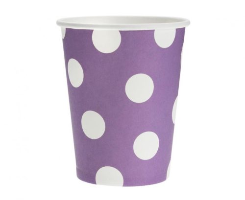 Lila Purple Polka Dots papír pohár 6 db-os 270 ml