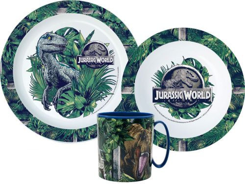 Jurassic World étkészlet, micro műanyag szett bögrével 350 ml